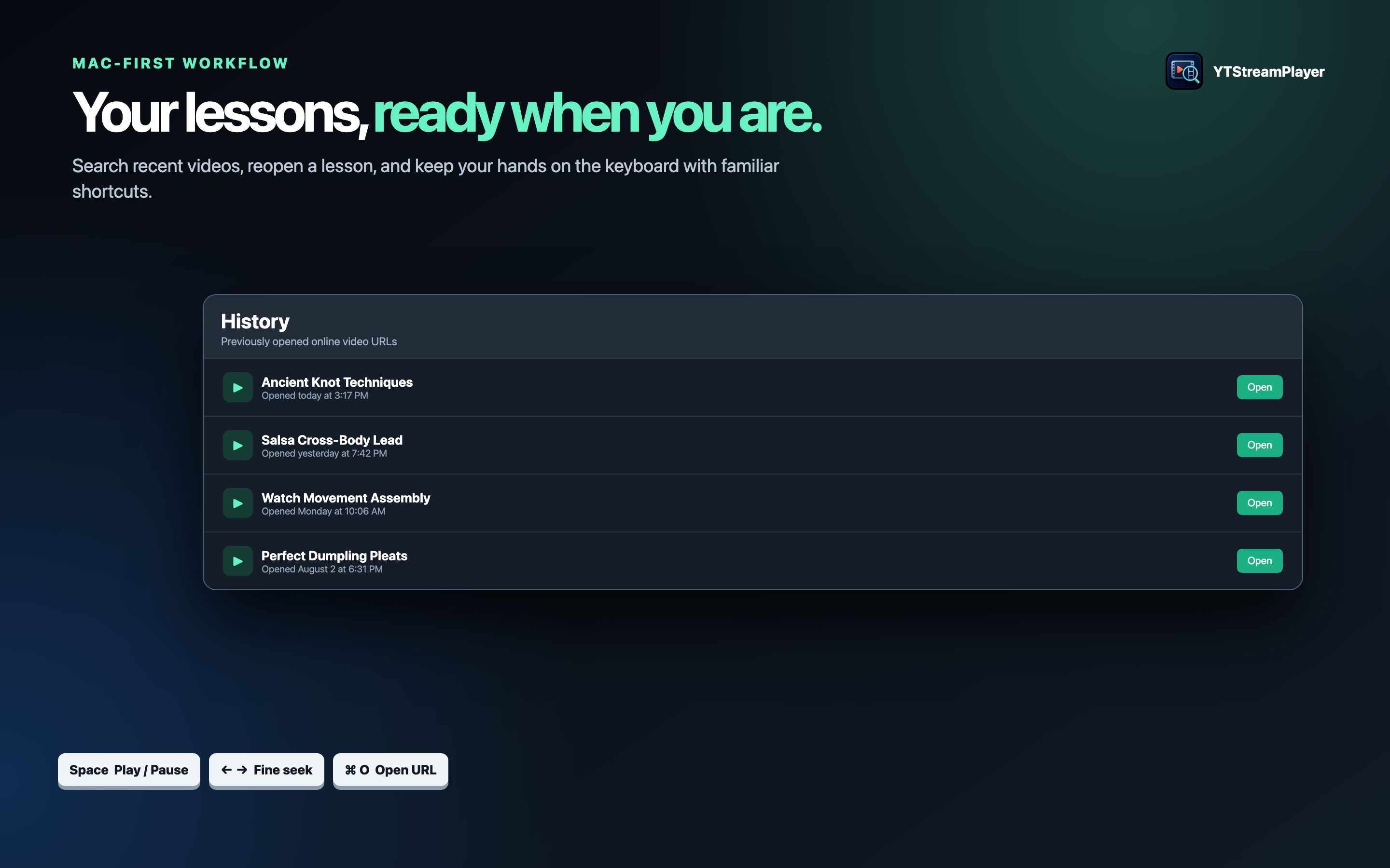 Your Lessons, Ready When You Are - history and shortcuts